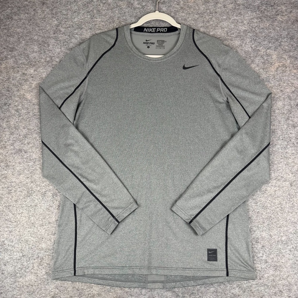 Nike Pro Dri Fit Cool Fitted Long Sleeve Shirt Gray Mens Large L